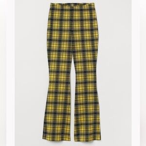 Divided Yellow and Black Plaid Flared Pants